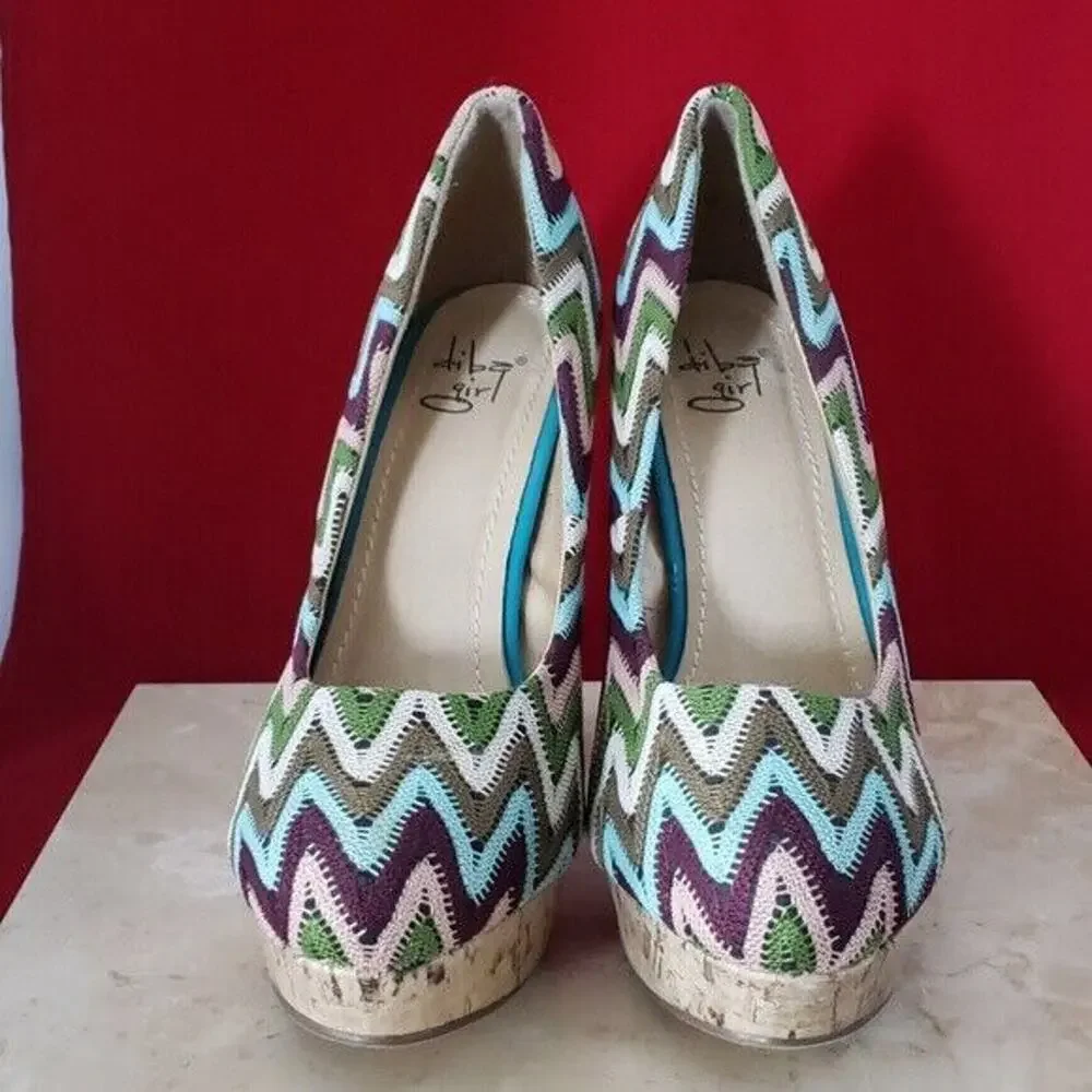 Diba Girl High Heels Multicolored Zig Zag - Size 8.5